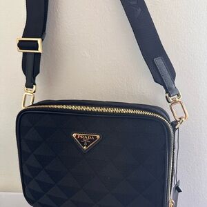 Prada Symbole Zip Around Shoulder Bag Jacquard Nero Tu